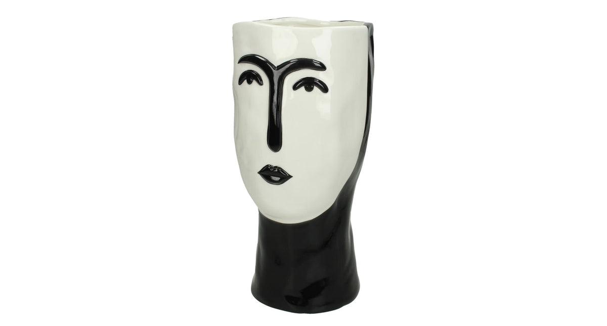 Planter ceramic face black 28x13x13cm