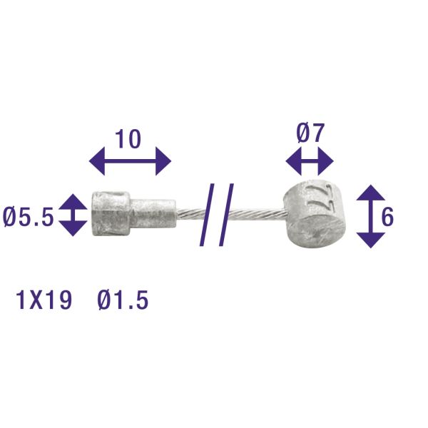 Rem binnenkabel Elvedes 2350mm RVS Slick ø1,5mm V-nippel en T-nippel (op kaart)
