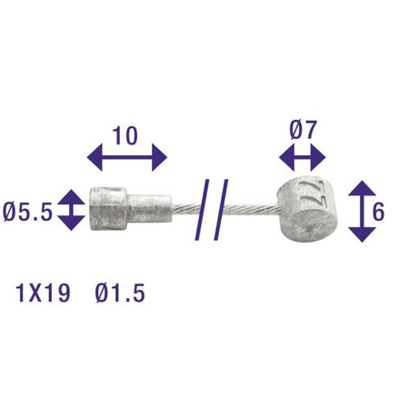 Rem binnenkabel Elvedes 2350mm RVS Slick ø1,5mm V-nippel en T-nippel (op kaart)