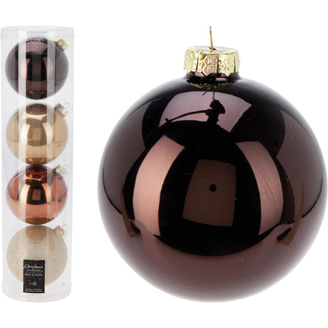 Kerstballen in koker amber mix set a 4 stuks ø10cm
