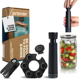 Airtender voedsel wijn - vacuümpomp en 6 stoppers + dekselstans in cadeaudoos