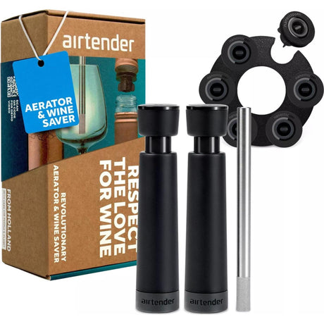 Airtender wine lovers - vacuümpomp met 3 wijnstoppers en beluchter in cadeaudoos