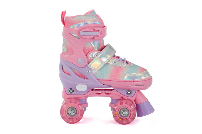 Aventuri verstelbare rolschaatsen met lichtjes roze glitter maat 27-30 (xs)