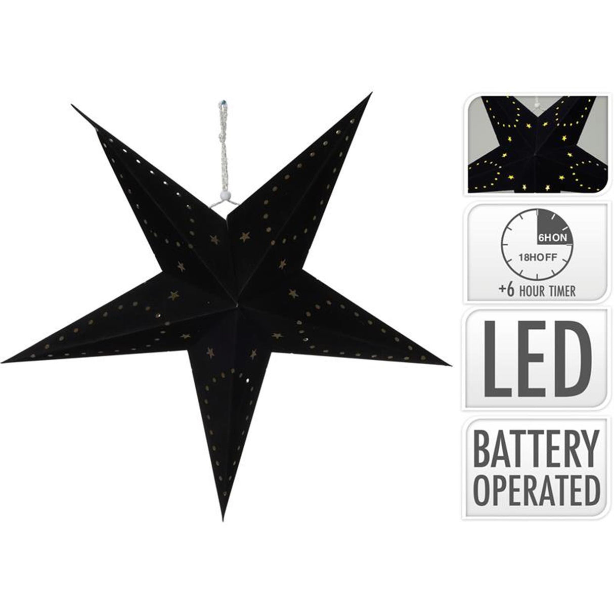 Kerstster met led papier dia.45cm zwart