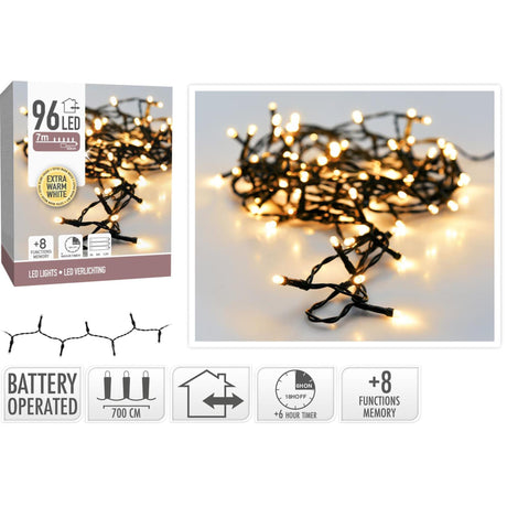 Kerstverlichting 96led op batterij extra warm wit