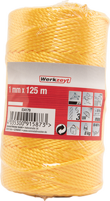 Werkzeyt pp touw 1mm 8kg geel bobijn 125m - b34179