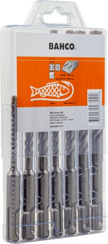 Bahco sds+ borensets| 4-snijkanten | voor gewapend beton | 7-delig | 4651-set-7