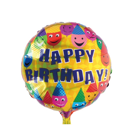 Ballon folie happy birthday goud gezichtjes ø46cm