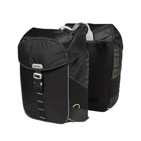 Basil Miles Double Bag - waterdichte dubbele fietstas, unisex, sportief, zwart-limoen