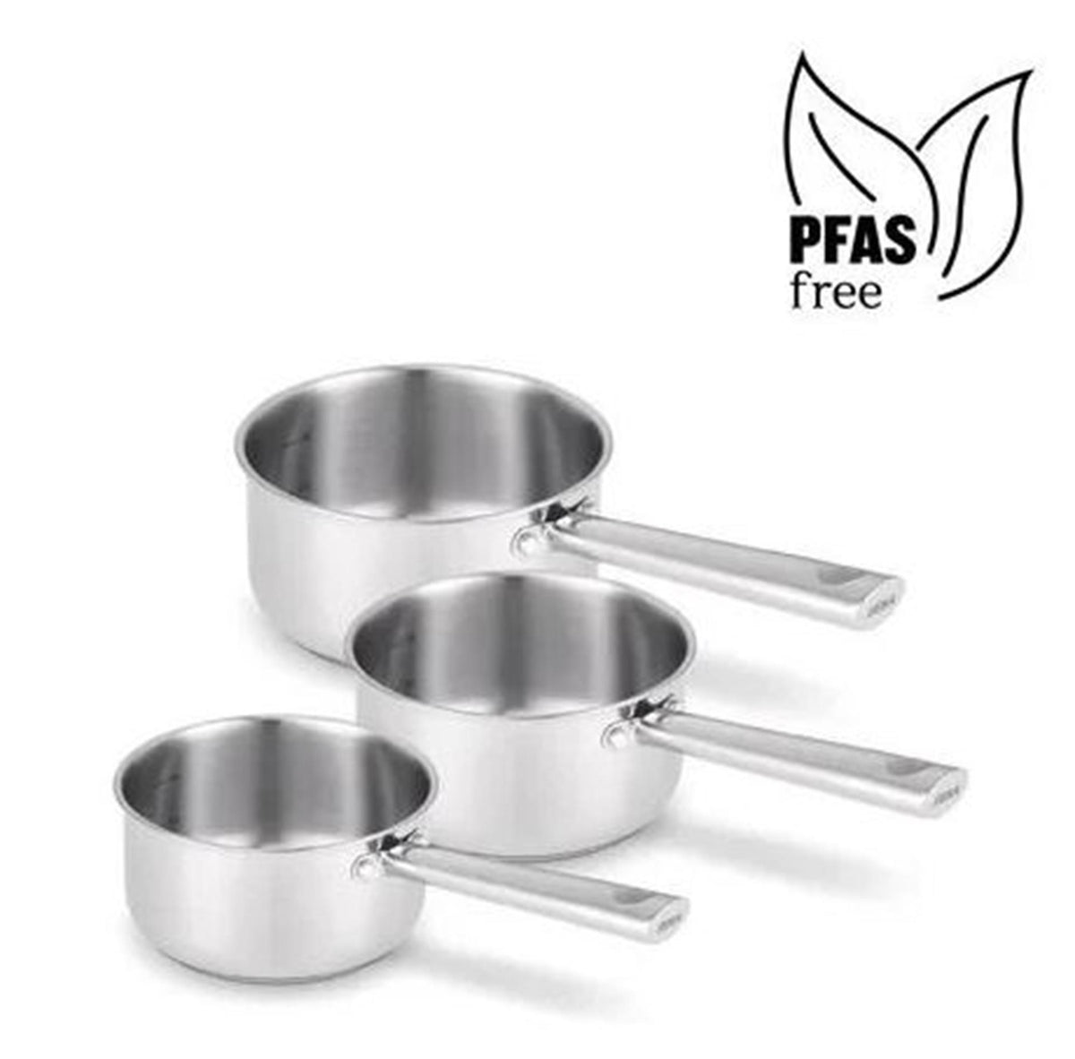 Beka cicla 3-delige steelpannen set - ø 16, 18, 20 cm - gerecycleerd rvs - inox - pfas-vrij - geschikt voor inductie - 3 sauspannen - chroom