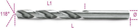 Beta spiraalboren, korte uitvoering hss volledig geslepen glimmende afwerking 412 9,50 - 004120142