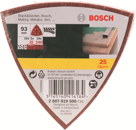 Bosch accessoires 25-delige schuurbladenset voor deltaschuurmachines, korrel 60,120,240 - 2607019500