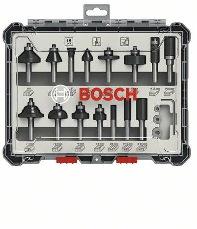 Bosch accessoires 15-delige gemengde freesset - schachtdiameter 8 mm - 2607017472