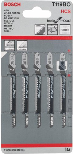 Bosch accessoires 5x basic voor hout decoupeerzaagblad t119bo - 2608630310