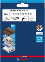 Bosch accessoires expert 9-delige set schuurvel web w480 115 x 140 mm, 3x g120; 3x g180, 2x g240; 1x g320 (online) - 2608902432