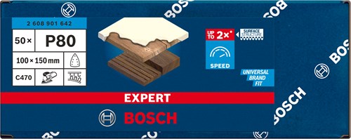 Bosch accessoires bosch accessories 2608901642 schuurpapier voor multischuurmachine korrelgrootte (num) 80 (l x b) 150 mm x 100 mm 50 stu