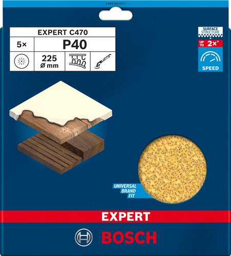 Bosch accessoires bosch accessories 2608901671 schuurpapier voor wand- en plafondschuurmachine korrelgrootte (num) 40 (ø) 225 mm 5 stuk(s