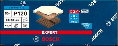 Bosch accessoires bosch accessories 2608901663 schuurpapier voor vlakschuurmachine korrelgrootte (num) 120 (l x b) 133 mm x 80 mm 50 stuk