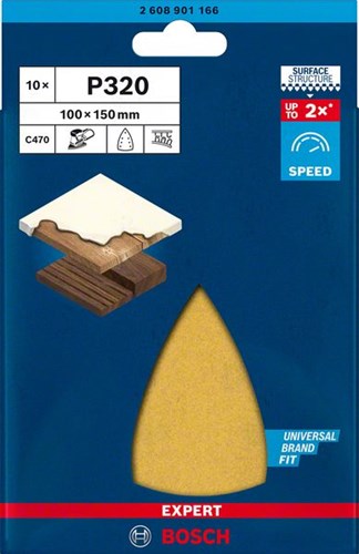 Bosch accessoires expert c470 schuurpapier voor deltaschuurmachines 100 x 150 mm, k320 10-delig - 1 stuk(s) - 2608901166