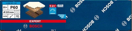 Bosch accessoires expert c470 schuurpapier voor excenterschuurmachines 225 mm, 19 gaten, k60 25-delig - 1 stuk(s) - 2608901147