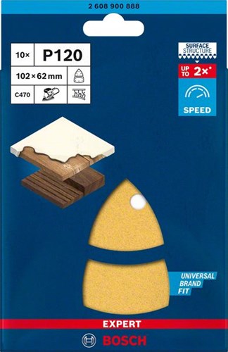 Bosch accessoires expert c470 schuurpapier voor multischuurmachines 102 x 62 mm, 93 mm, k120 10-delig - 5 stuk(s) - 2608900888
