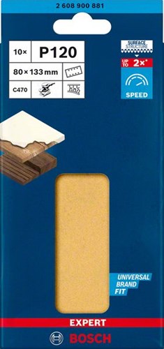 Bosch accessoires expert c470 schuurpapier voor vlakschuurmachines 80 x 133 mm, k120 10-delig - 2608900881