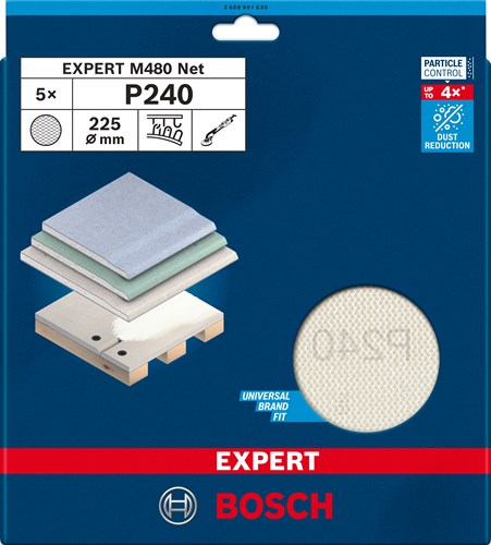 Bosch accessoires bosch accessories 2608901639 schuurnet voor wand- en plafondschuurmachine korrelgrootte (num) 240 (ø) 225 mm 5 stuk(s)