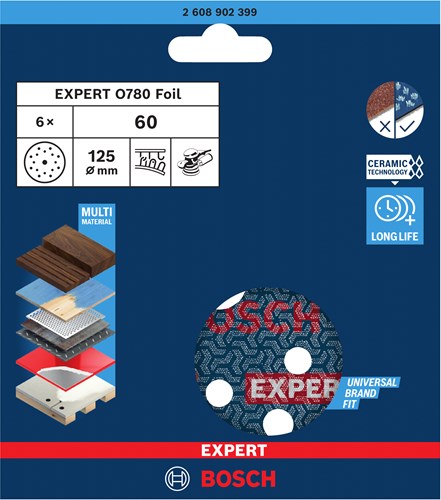Bosch accessoires expert schuurschijf o780 met film onderlaag, 125 mm, g60, 6x - 2608902399