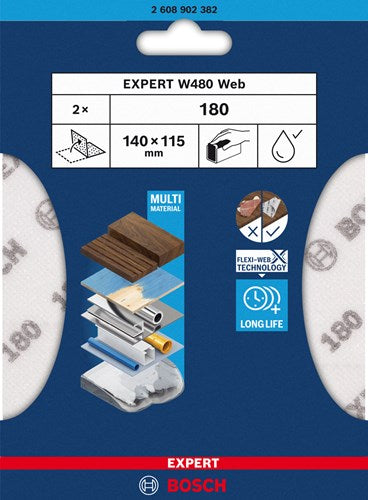 Bosch accessoires expert schuurvel web w480 115 x 140 mm, g180, 2x - 2608902382