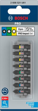 Bosch accessoires pro impact schroefbitset | ph1; ph2; pz1; pz2; t15; t20; t25; t30 | 25 mm | 8-delig - 2608521u61