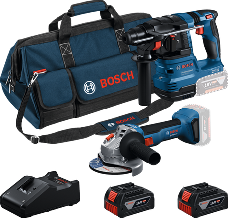 Bosch blauw bosch professional 18v toolkit - combiset - gws 18v-8 + gbh 18v-22 + 2x gba 18v 4.0 ah + gal 18v-40 lader