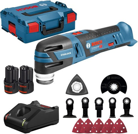 Bosch blauw bosch professional gop 12v-28 accu multitool + accessoires 12v 3.0ah in l-boxx - 06018b5006