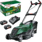 Bosch groen accu grasmaaier advancedrotak 36v-44-750 | 2x 4,0 ah accu + al 36v-20 lader en opvouwbare opvangbak - 06008b9g02