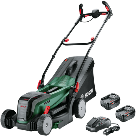 Bosch groen bosch universalrotak 2x18v-37-550 - accu-grasmaaier - inclusief 2x 18v li-ion (4.0 ah) accu en lader