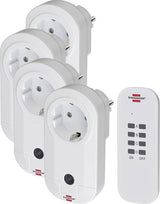 Brennenstuhl draadloze schakelaarset rc ce1 4001, set van 4 draadloze stopcontacten (voor binnen, met handzender en hogere contactbescherming) wit