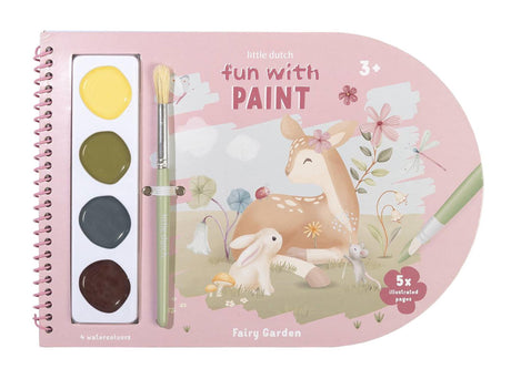 Little dutch verfboek fairy garden - knutselboek tekenen en schilderen, incl kwast en 4 kleuren verf - peuter kleuter - vakantieboek - speelgoed 3 jaar