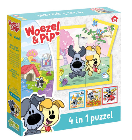 Woezel pip 4-in-1 kinderpuzzel - 4, 6, 9 en 16 stukjes - peuter en kleuter speelgoed - voor meisjes en jongens - vanaf 3 jaar - bambolino toys