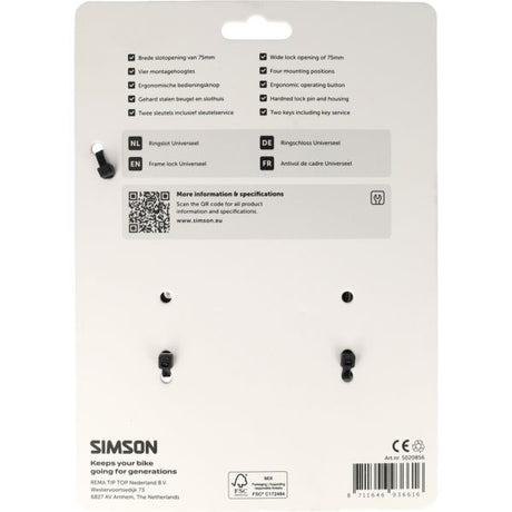 Simson universeel ringslot - brede opening - inclusief 2 sleutels - geschikt voor brede spatborden