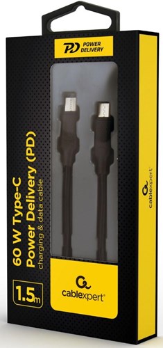 Enzo cablexpert usb-c - usb-c laadkabel 1,5m zwart - max 60w - 9530160