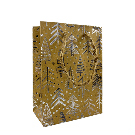 Cadeautas mini kraft kerstboom zilver 11x6x16cm