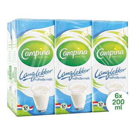 Campina langlekker – halfvolle melk – houdbaar – drinkpakjes mini – 5 x 6 x 200 ml – voordeelverpakking