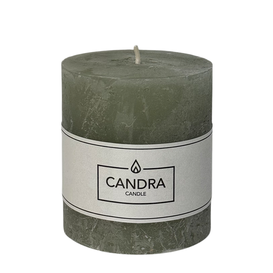 Candra rustieke stompkaars saliegroen 80 68mm