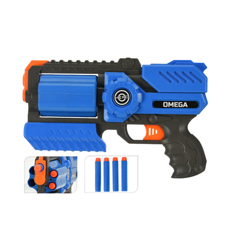 Dart gun omega met 6 darts blauw 25cm