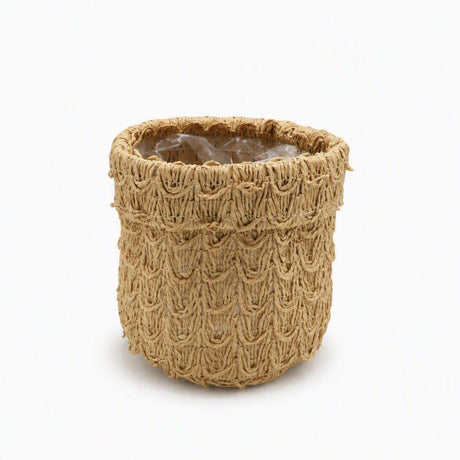 Sizo plantpot nori dia.13cm papier met plastic voering bruin