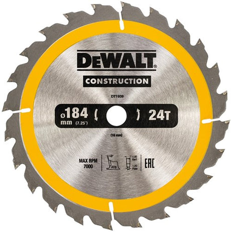 Dewalt accessoires dewalt dt1939-qz - tarcza constructie - 184mm - 24 tanden - atb geometrie
