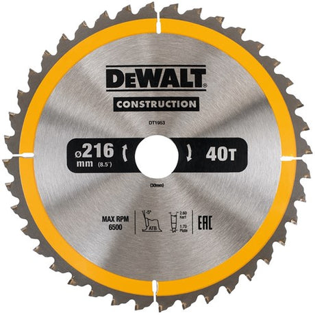 Dewalt accessoires dewalt dt1953-qz serie - cirkelzaagblad - 216mm - 40 tanden - voor hout en composiet