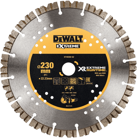 Dewalt accessoires extreme runtime diamantblad, gesegmenteerd, ø230mm 22.2mm (dcs690) - dt40260-qz