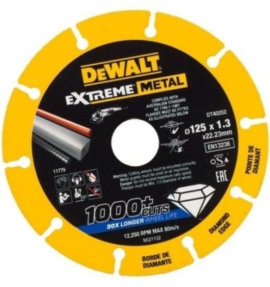 Dewalt accessoires dewalt dt40252-qz extreme diamantdoorslijpschijf voor metaal - ø 125 mm - meer dan 1000 snedes - constante zaagdiepte - voor staal, rvs en gietijzer