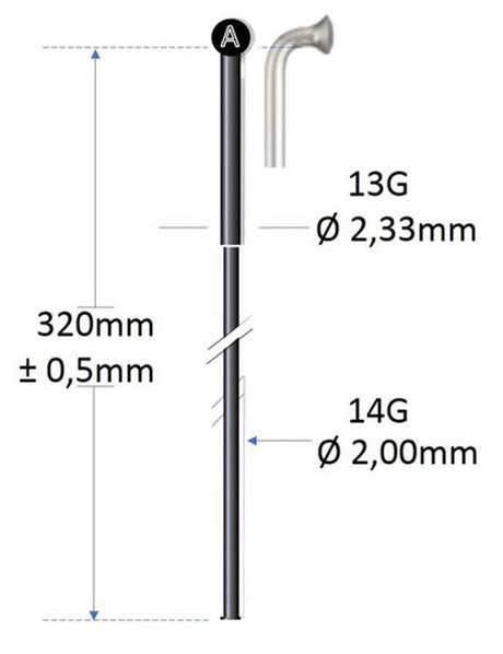 Alpina spaak zwart rvs 13g 320mm ø2.00mm voor spaakmachine p 100