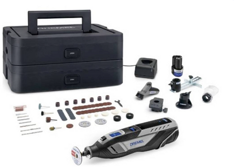 Dremel 8250-5 65 platinum+ - multitool - inclusief 2x 12v 2.0 ah accu - 65 accessoires - detailhandgreep - lijn-en circkelgeleider - bewerkingsplatform - comfort guard hulpstuk - frees hulpstuk - lader -